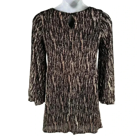 Betsy Adam Womens 10 Metallic Sequined Long Sleeve Mini Cocktail Party Dress - Picture 2 of 15